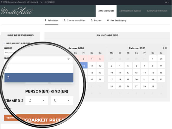Buchungsmaschine Anzahl Buchbare Zimmer